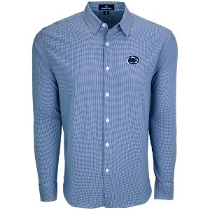 navy checkered long sleeve buttondown shirt with Penn State Athletic Logo
